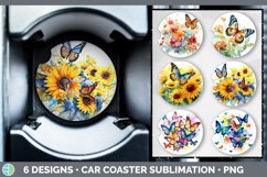 Bundle of six Watercolor Butterflies Car Coaster designs.