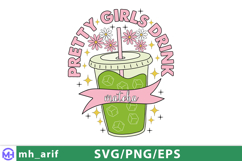 Pretty Girls Drink Matcha Hand-drawn SVG PNG Design Product Image 1