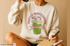 Pretty Girls Drink Matcha Hand-drawn SVG PNG Design Product Image 3