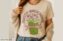 Pretty Girls Drink Matcha Hand-drawn SVG PNG Design Product Image 4