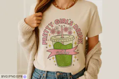 Pretty Girls Drink Matcha Hand-drawn SVG PNG Design Product Image 4