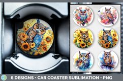 Bundle of six Watercolor Owls Car Coaster designs.
