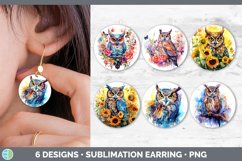 Bundle of six Watercolor Owls Round Earrings designs.