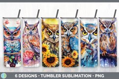 Bundle of six Watercolor Owls Tumbler designs.