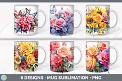 Bundle of six Watercolor Roses Mug Wrap designs.