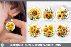 Bundle of six Watercolor Sunflowers Round Earrings designs.