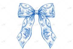 Blue Watercolor Toile Coquette Bow Product Image 1