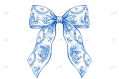 Blue Watercolor Toile Coquette Bow Product Image 1