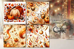 Golden autumn | fall square coaster sublimation design Product Image 1