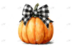 Watercolor Pumpkin with a Bow Clipart Product Image 1
