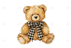 A Teddy Bear with Checkered Bow Watercolor Product Image 1