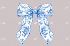 Blue Watercolor Toile Coquette Bow Product Image 2