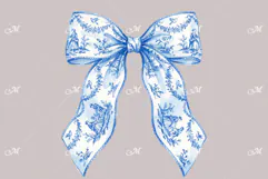 Blue Watercolor Toile Coquette Bow Product Image 2