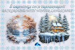 Clipart | 8 drawings with winter landscapes, PNG Product Image 1