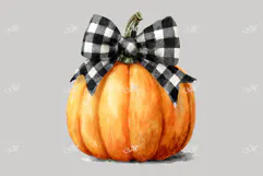 Watercolor Pumpkin with a Bow Clipart Product Image 2