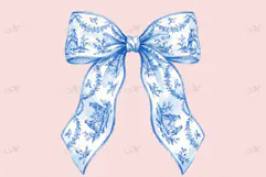 Blue Watercolor Toile Coquette Bow Product Image 3