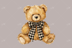 A Teddy Bear with Checkered Bow Watercolor Product Image 3