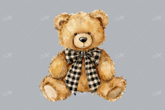 A Teddy Bear with Checkered Bow Watercolor Product Image 2