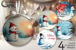 Snowman card | 4 retro Round ornaments sublimation P Product Image 1