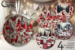 Xmas patchwork landscape | 4 Round ornaments sublimation P Product Image 1