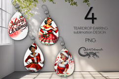Christmas Pin up Girl | retro Teardrop earring sublimation Product Image 1