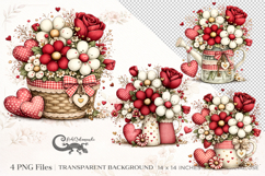 Valentine Flower Clipart Bundle | 4 PNG sublimation designs Product Image 1