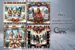 Country Xmas | 4 horse square coaster sublimation designs Product Image 1