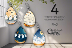Cute ghost | 4 Funny Teardrop Earring Sublimation designs Product Image 1