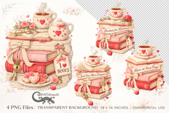 Romantic Book Stack Clipart set | 4 PNG sublimation designs Product Image 1