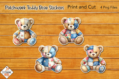 Patchwork Teddy Bear Stickers| Print and Cut Product Image 1