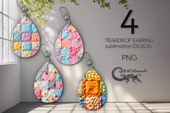 Xmas patchwork | christmas Teardrop earring sublimation PL Product Image 1