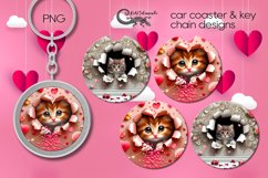 Valentine cat | car coaster &amp; key chain design Product Image 1