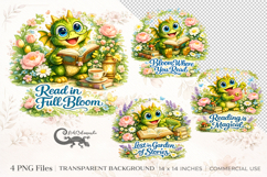 Reading Dragon Floral Clipart | 4 PNG sublimation designs Product Image 1