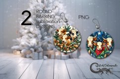 Christmas cow | 2 xmas Round earring Sublimation designs Product Image 1