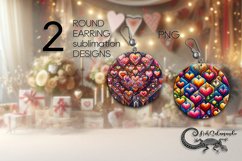 Boho hearts | Valentine Sublimation round earring design PL Product Image 1