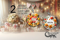 Flowers | 2 Mother&#039;s day Round Earring Sublimation designs Product Image 1