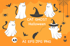 Cat Ghost Halloween PNG AI EPS JPG Product Image 1