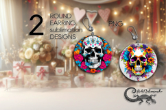 Skull and flowers | Sublimation round earring design PL Product Image 1