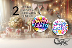 Happy Easter | Spring Round Earring Sublimation design PL Product Image 1