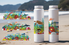 Set of Vector underwater coral reef with fishes Product Image 1