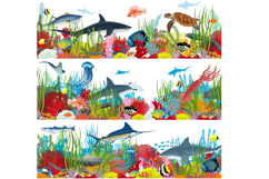 Set of seamless vector underwater coral reef with fishes Product Image 1