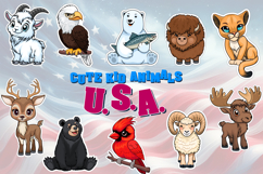 Set of vector cute kid animals of USA Product Image 1