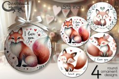 Valentine fox | 4 love round ornaments sublimation designs Product Image 1