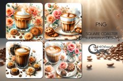 Watercolor Coffee | 4 square coaster sublimation designs PL Product Image 1