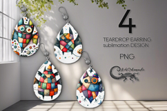 Halloween patchwork | Teardrop Earring Sublimation design P Product Image 1