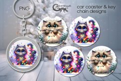 Christmas cat | funny Car coaster &amp; key chain sublimation Product Image 1