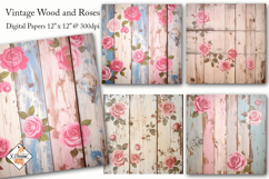 Vintage Wood &amp; Roses Digital papers Product Image 1