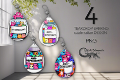 Cat lovers | cartoon Teardrop earring sublimation design PL Product Image 1