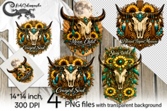 Sunflowers &amp; cow skull | 4 Western PNG Sublimation Product Image 1