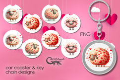 Valentine sheep | 4 car coaster &amp; 4 key chain designs Product Image 1